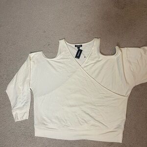 Express Cream Cold Shoulder Wrap Top